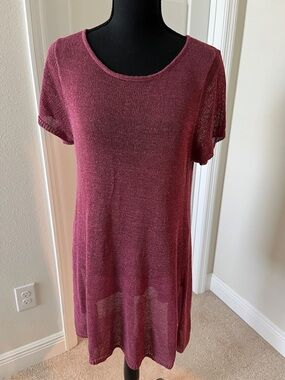Eileen Fisher Lightweight Short-Sleeve Tunic in Deep Berry